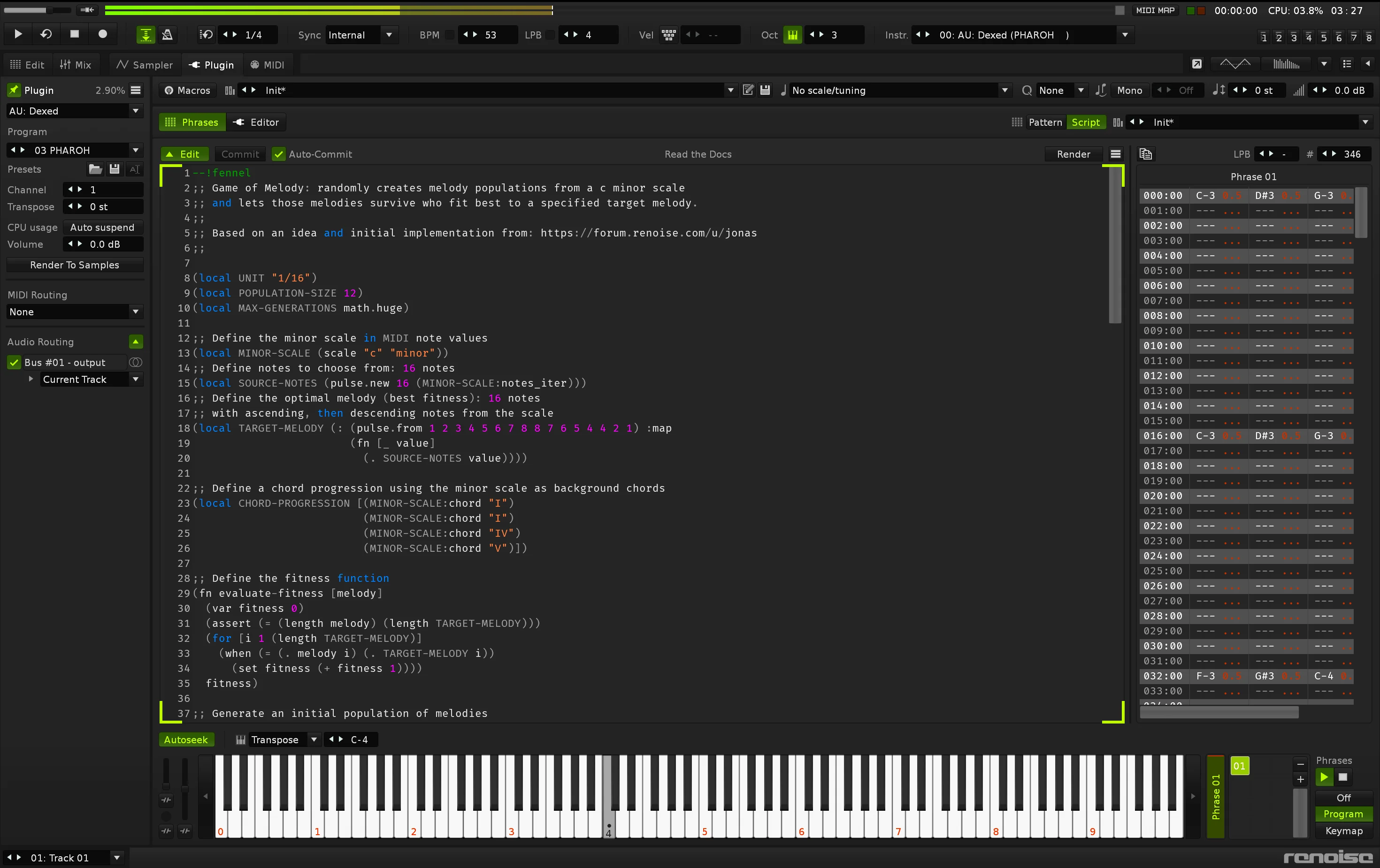 Renoise with Fennel pattrns
